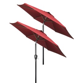 Simple Deluxe 2 Pack 7.5' Patio Umbrella Outdoor Table Market Yard Umbrella with 6 Sturdy Ribs for Backyard, Pool, Garden, Deck, Red