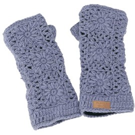 GURU SHOP Crocheted Flower Hand Warmers, Arm Warmers Made of Virgin Wool, Pulse Warmer, Men/Women, Red, Size: One Size, pigeon blue, Unit size