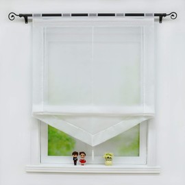 Joyswahl Julia Voile Roman Blind with Tassel, Transparent Triangle Roller Blinds with Coloured Trim, Window Curtain with Loops, W x H 120 x 140 cm, White, Pack of 1