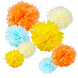 WYZworks Set of 8 (Assorted Summer Burst Color Pack) 8" 12" 14" Tissue Pom Poms Flower Party Decorations for Weddings, Birthday, Bridal, Baby Showers Nursery Décor