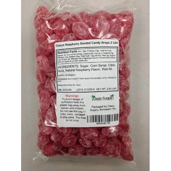 Claeys Raspberry Sanded Candy Drops, 2 Pound