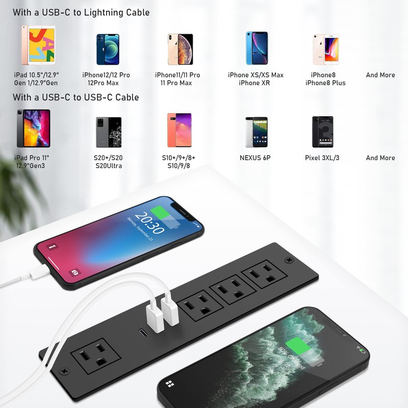 Recessed Power Strip with USB Ports, VILONG PD 20W Fast