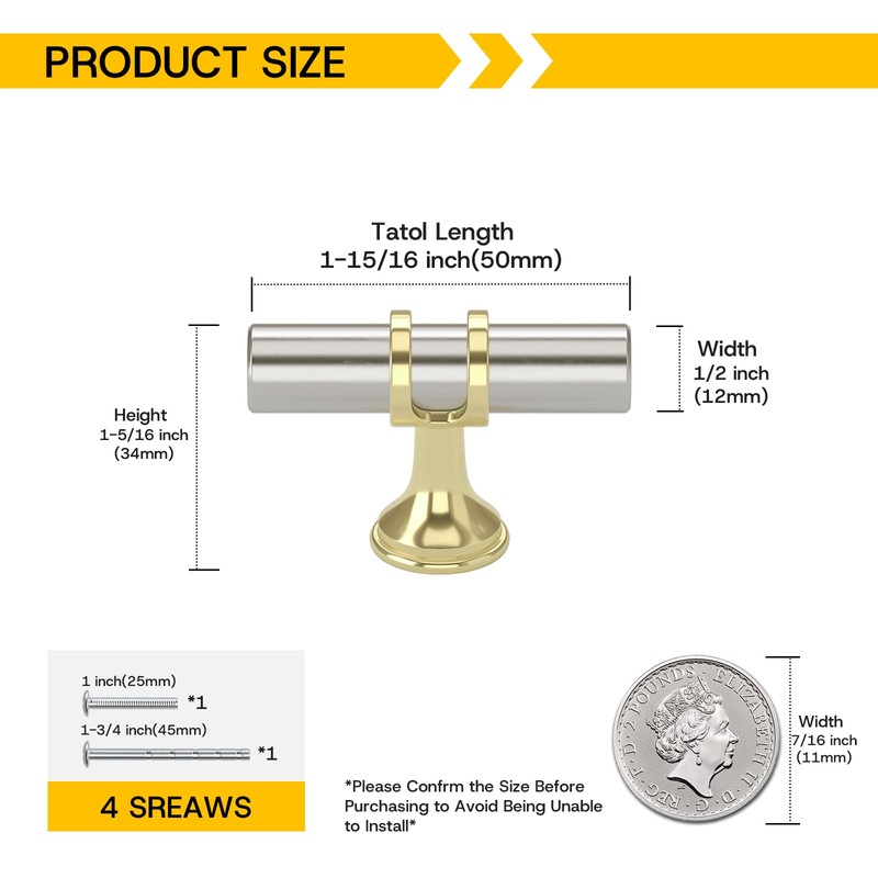 Rergy Cabinet Handles Drawer Pulls and Knobs, 10Pack Brushed Nickel
