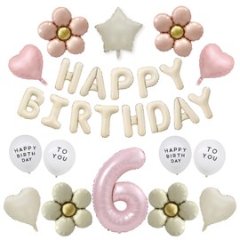 【風船屋】６歳 誕生日 飾り付け バルーン かわいい お花 子ども 大人 ハート フラワー ピンク 女の子 ほんわか プレゼント 映え