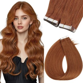 Sunny Hair Tape in Hair Extensions Real Human Hair Invisible Remy Hair Extensions Tape ins for Women Copper Red 16 inch 20Pcs 50G