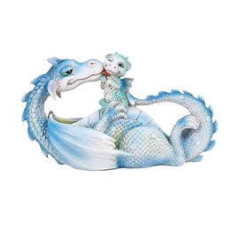 ICE ARMOR 8.25" W Blue and White Dragon with Baby Figurine Statue