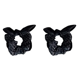 2 Pack Black Velvet Sequins Bow Hair Scrunchies Boutique Bobbles Ponytail Holder Rabbit Ear Hair Ties Hair Bands for Girls Cheer,Dance Recital,Birthday Shirt,Themed Party Festivals