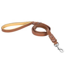 Riparo Heavy Duty Leather Braided Dog Leash with 2 Handles,Padded Traffic Handle for Extra Control, 6 Foot Dog Training Walking Leashes for Medium Large Dogs (Brown, M: 1/2" x6ft)