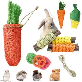 PAMELARG Juguetes para Masticar Hámster,Juego de 10 Piezas para Hámster,Juguetes Naturales y Seguros para Conejillos para Conejos,Ratas,Chinchillas,Hámster,Jerbo.