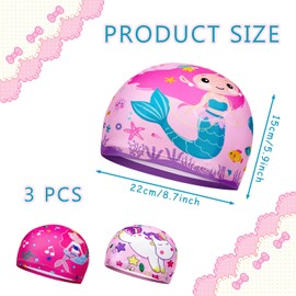 SYEYCW 3 Pcs Swimming Cap for Kids, Kids Polyester Swim Caps, Waterproof Comfortable Swimming Hat Kids, Fabric Swimming Hat, Baby Waterproof Bathing Caps, for Long and Short Hair for Girls Children