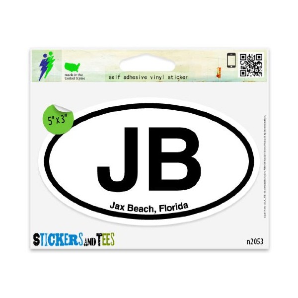 JB Jax Beach Florida Oval Car Sticker Indoor Outdoor 5"