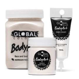 Global Colours Metallic Pearl White - BodyArt Paints - 45ml | Artist Paints