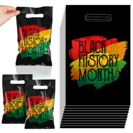Locmeo 50 Pcs Black History Month Merchandise Bags Plastic Shopping Bags with Handles Juneteenth Bags with Die Cut Gift Wrap Bags African Black History Candy Bags for June 19th Decoration Favors