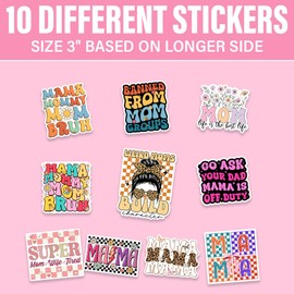 HOSALA (10Pcs-3in) Mama Sticker Pack, Funny Mother's Day Sticker Decal Bundle, Gift For Mom Grandma Daughter Sister Bestie, Decor For Laptop Kindle Tablet Book Window Planner Scrapbook Helmet Vehicles