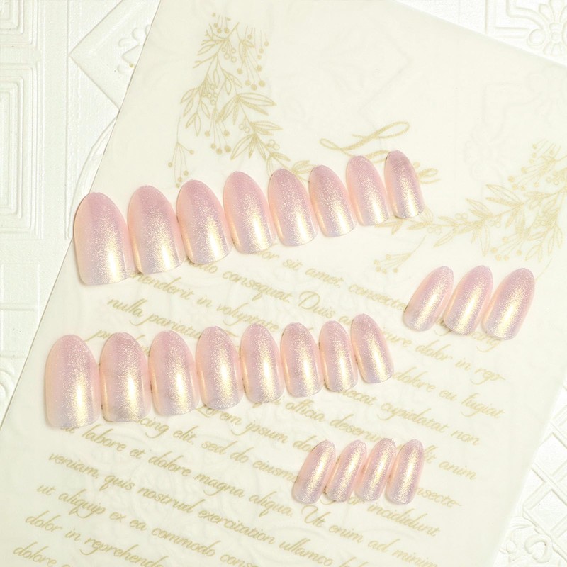 Press on Nails Short Almond Fake Nails Glitter Chrome Acrylic