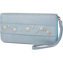 styleBREAKER 02040055 Women's Purse with Star Rivets, Zip Around and Wrist Strap, lightblue, Modern