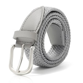 Monopa Kids Elastic Braided Belt - Pin Buckle Stretch Golf Baseball Belts for Boys and Girls Aged 4-12 Years (Light Gray)