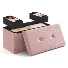 SONGMICS HOME Storage Ottoman Bench, Storage Chest, 15 x 30 x 15 Inches, Foot Rest Stool, End of Bed Bench, Load up to 660 lb, for Living Room, Bedroom, Entryway, Jelly Pink ULSF096R01