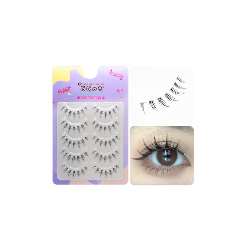 K-07 Natural False Eyelashes, Natural, 5 Pairs Popular, Transparent Axis,