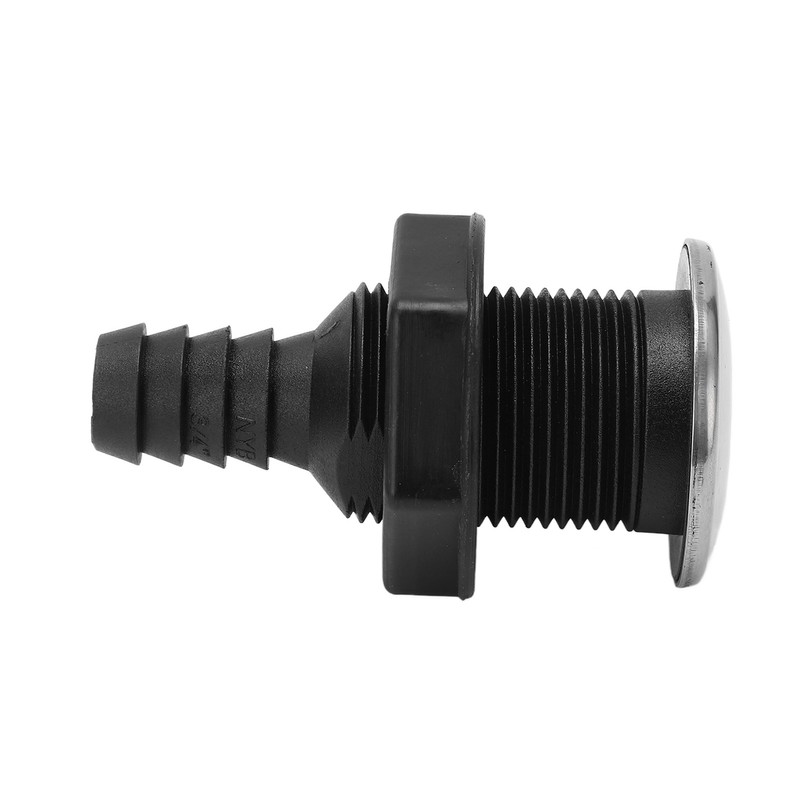 Boat 3/4in Through Hull Scupper Drain Straight Black with Stainless