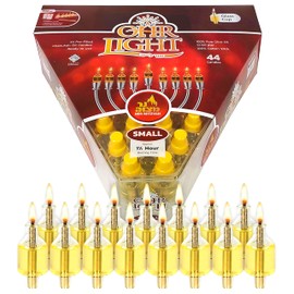 Ner Mitzvah Pre-Filled Menorah Oil Cup Candles - Hanukkah Ohr Lights - 100% Olive Oil with Cotton Wick in Glass Cup - Small Size, 44 per Pack, Burns Approx. 1 1/2 Hrs