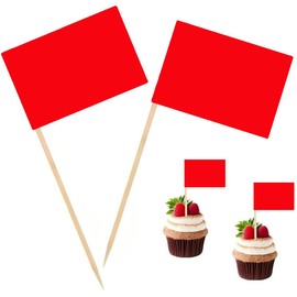100 Pcs Red Flag Blank Toothpick Flag Small Mini Labeling Marking DIY Stick Flags for Cocktail Fruit Cupcakes Toppers Food Decorations (Red)