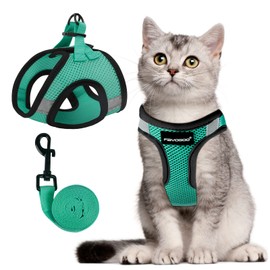 Cat Harness and Leash Set for Walking Escape Proof, Kitten Harness and Leash Adjustable, Small Large Cat Walking Harness and Leash, Lightweight Soft Vest Harness and Leash (Large, Green)