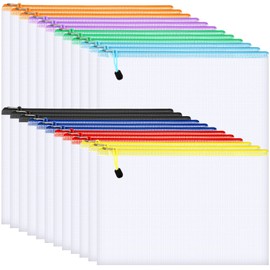 Partideal 24 Pcs A4 Zip Wallets,Plastic Zip File Folders Mesh Document Zip Lock Bags for School Supplies Office Homework Travel Storage