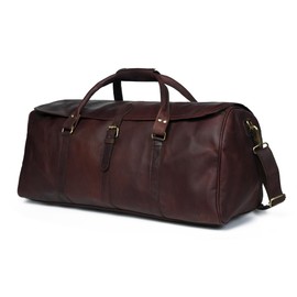SAINTSTAG Leather Duffle Bag for Men, 24 Inch Travel Bag - Genuine Multi-Pocket Duffel, Size 24x11x11.5 Inches (Dark Brown)