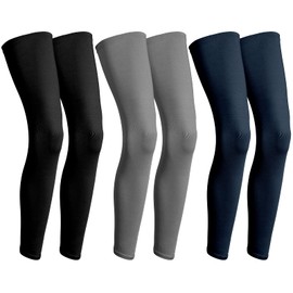 Geyoga 3 Pares de Mangas de Compresión de Piernas Rodilleras Largas con Protección UV para Deportes Exterior Ciclismo Correr Baloncesto Fútbol Hombre Mujer (Negro, Azul Marino, Gris Oscuro, M)