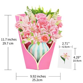 3D Pop Up Greeting Cards Lily flower Detachable Forever Flower Bouquet Paper Flower Birthday Cards for Her Women with Note Card And Envelope
