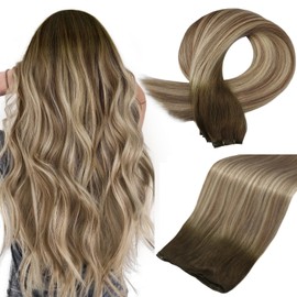Full Shine 18 Inch Invisible Weft Hair Extensions Human Hair For Women Hand Tied Sew In Weft Hair Extensions 50G Blonde Sew In Hair Extensions Silky Straight Hair