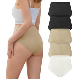 DEANGELMON Womens Seamless Bikinis Underwear High Waist Comfort Briefs Invisible No Show Panties Full Coverage Cheeky(5P6,L)