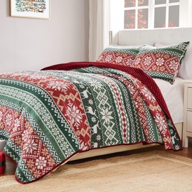 Greenland Home Fair Isle Reversible Holiday Quilt Set, 2-Piece Twin/XL - Red