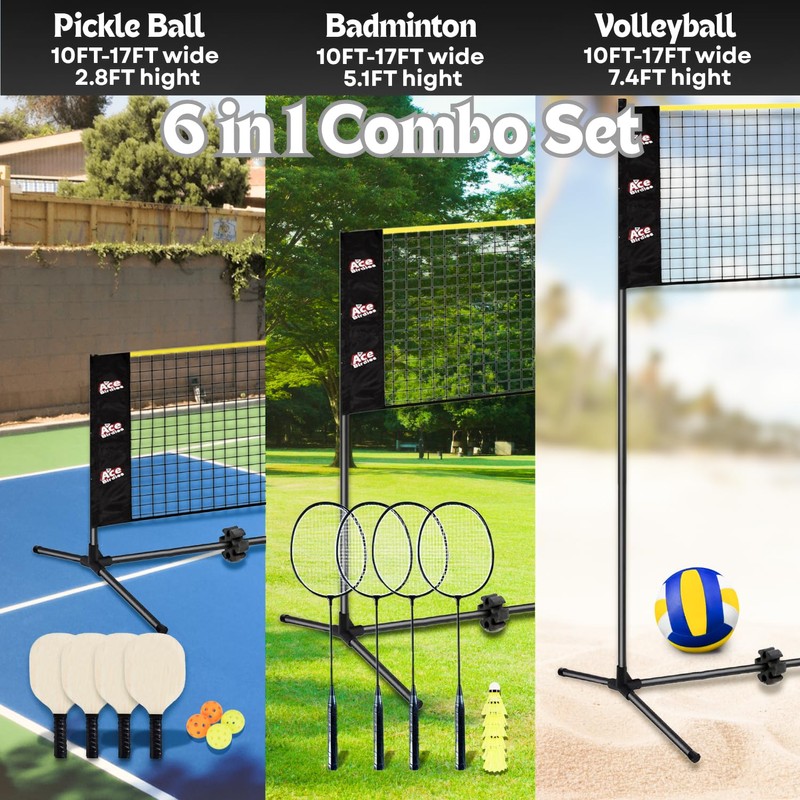 Ace Birdies Complete Badminton Sets (10FT/17FT) Adjustable Width, Adjustable Height