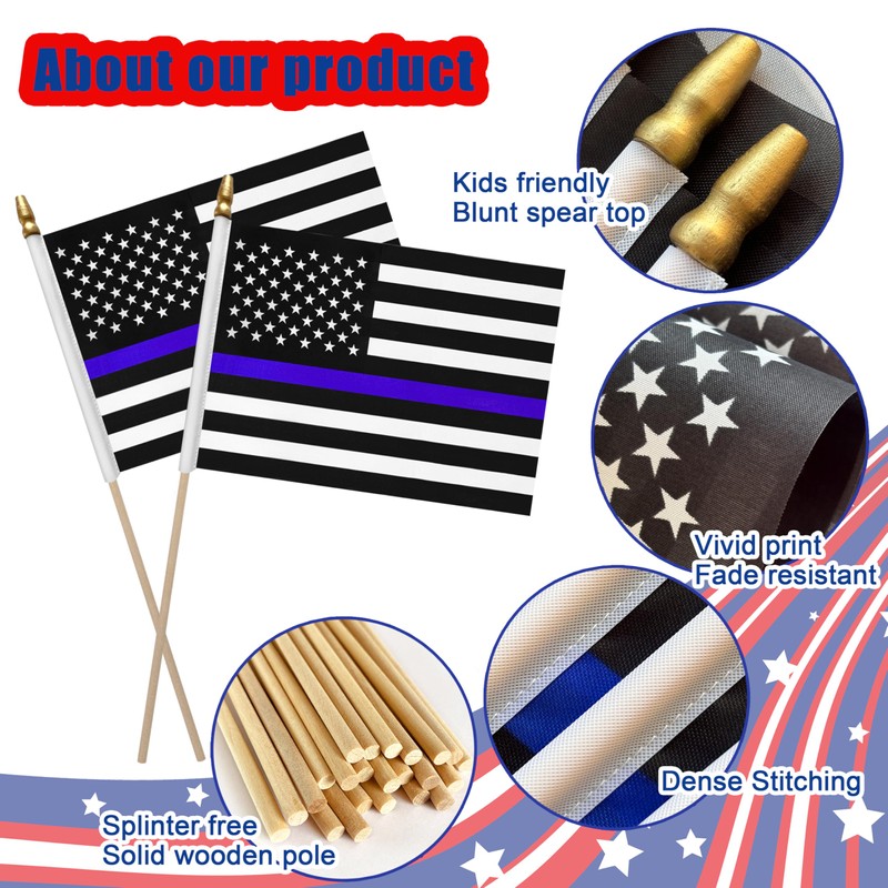 LoveVC 12Pcs 8×12 Inch Thin Blue Line Flags Small Police