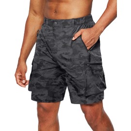 Pudolla Men's Hiking Cargo Shorts Quick Dry Outdoor Travel Shorts for Men with Multi Pocket for Fishing Camping Casual (Black Camo 3X-Large)