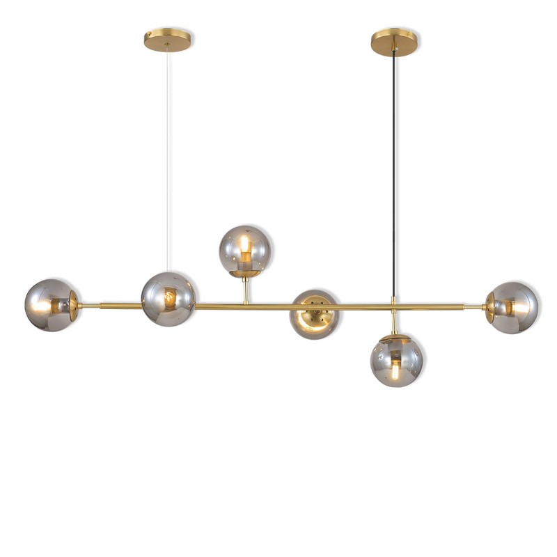 WYIXHOOG Mid-Century Modern Chandelier 6-Light Linear Pendant Light with Globe