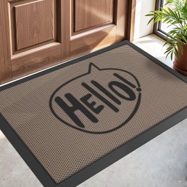 DEXI Front Door Mat Outside Entrance, Non Slip Dirt Trapper Welcome Doormat for Entryway, Heavy Duty Low Profile Floor Entry Mats Inside Decorative, 23x35 Hello Brown