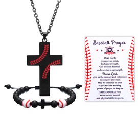 Sumind 3 Pcs Christian Baseball Gifts for Boys Baseball Cross Necklace and Bracelet Inspirational Bible Verse Religious Gift
