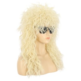 VGbeaty Men Women 70s 80s Rocker Mullet Wig Long Curly Blonde Cosplay Wig