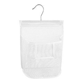 Lotsdonxia Hanging Mesh Toiletry Carrier Bag with Detachable Hook Waterproof Shower Organizer for Travel, Gym Camping Quick-Dry Black Wash Bag(White)
