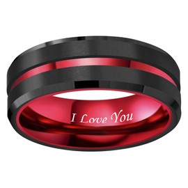 CROWNAL 8mm Red Black Tungsten Wedding Bands Rings Engraved I Love You Men Women Red Groove Matte Finish (8mm,10)