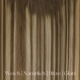 Easyouth Real Hair Clip-In Balayage, Real Hair Clip-In Hair Extensions, Medium Brown with Honey Blonde and Medium Brown, 40 cm, 120 g, #4/27/4
