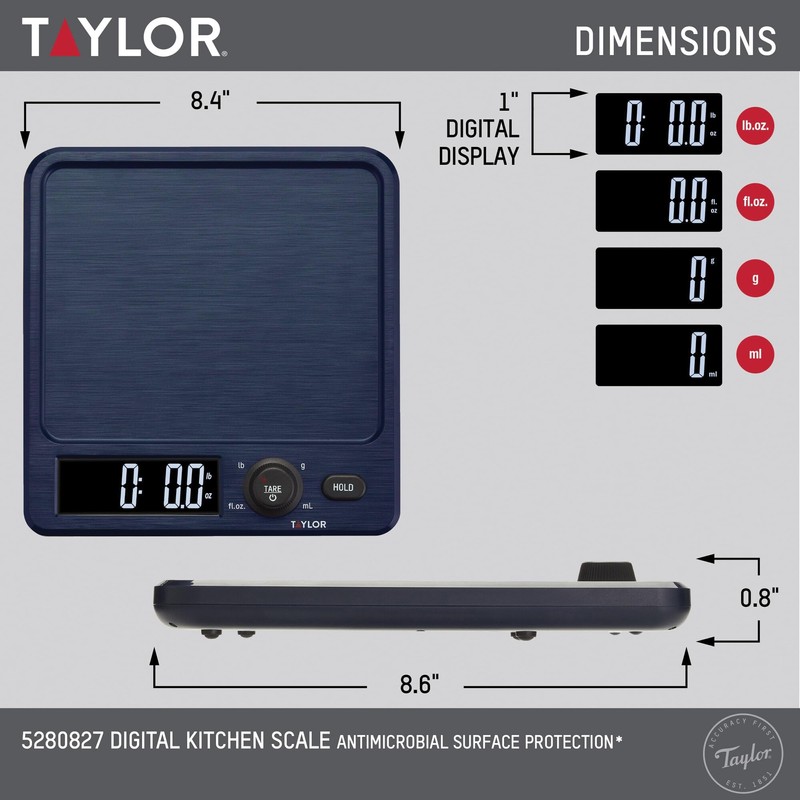 Taylor Digital Kitchen Scale with Antimicrobial Surface Plastic Body Weighs