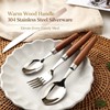 Silverware Set Wood Handle Forks Spoons Steak Knives For Camping
