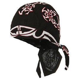 Tribal Tattoo Design Motorcycle Skull Cap, Cotton Doo Rag Dorag Black, Red White