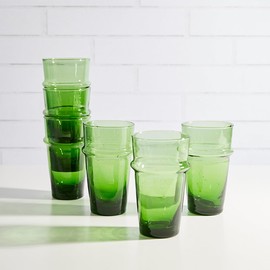 Verve CULTURE Beldi Stackable Glasses Handblown Moroccan Glassware-Green | Set of 6, 11 fl. oz.