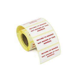 Label Metrics - Return to Sender not Known at This Address. 50mm x 25mm Labels/Stickers Printed with Red Text. Ideal Shipping Labels. (250 Labels)