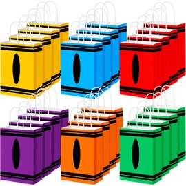 Gilprop 24 Pcs Back to School Gift Bags Crayon Treat Bags with Handle First Day of School Paper Treat Tote for Classroom Party Favors Supplies